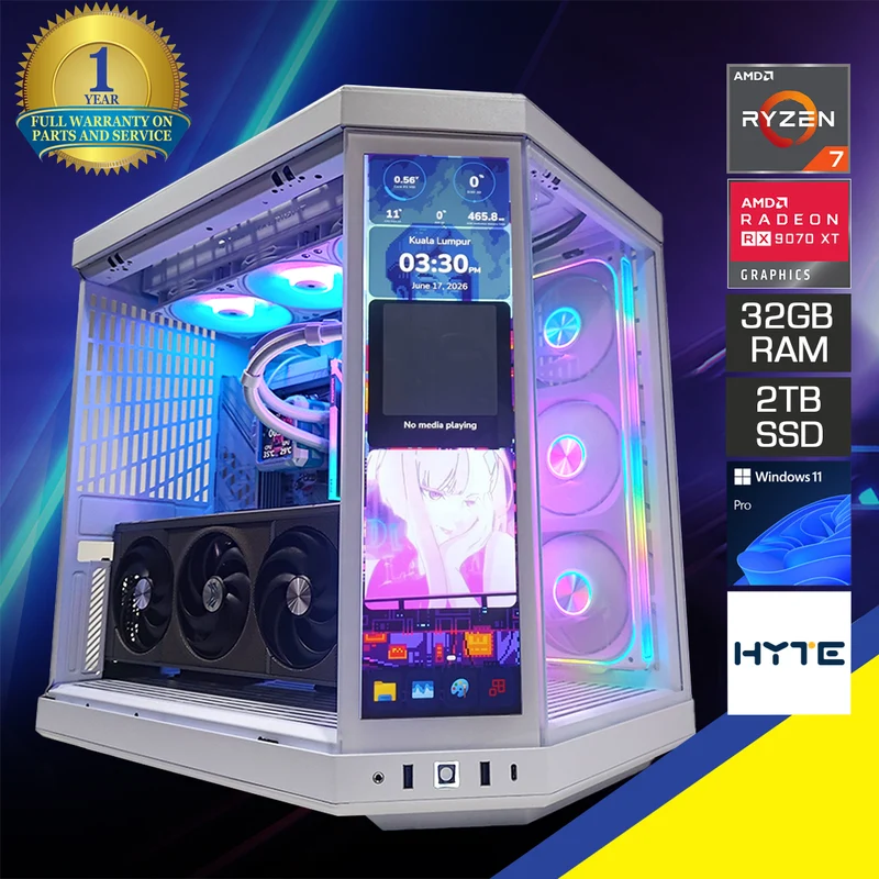 Ultra Y70 Snow White Desktop Gaming PC | AMD Ryzen 7 9800X3D | 32GB (2X16GB) RAM | 2TB SSD| RX 9070 XT| Windows 11 Pro