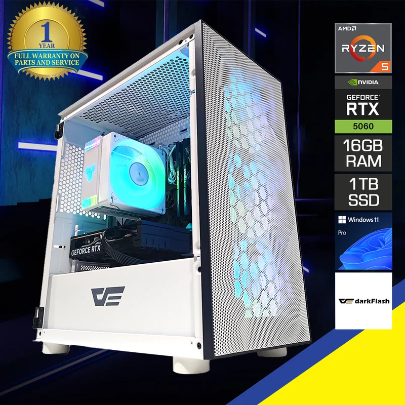 Sigma DLM21 White Desktop Gaming PC | AMD Ryzen 5 7500F | 16GB (2x8GB) RAM | 1TB SSD | RTX 5060 | Windows 11 Pro