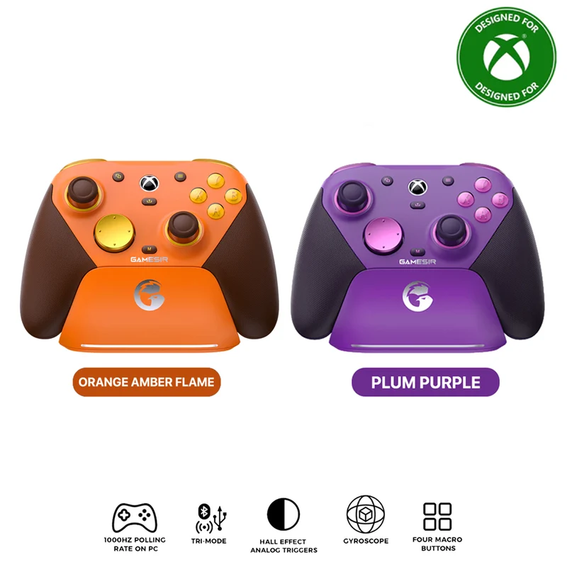 GameSir G7 Pro Tri-Mode Wired/ Wireless Gaming Controller for Xbox / Mobile / PC (Plum Purple, Orange Amber Flame)