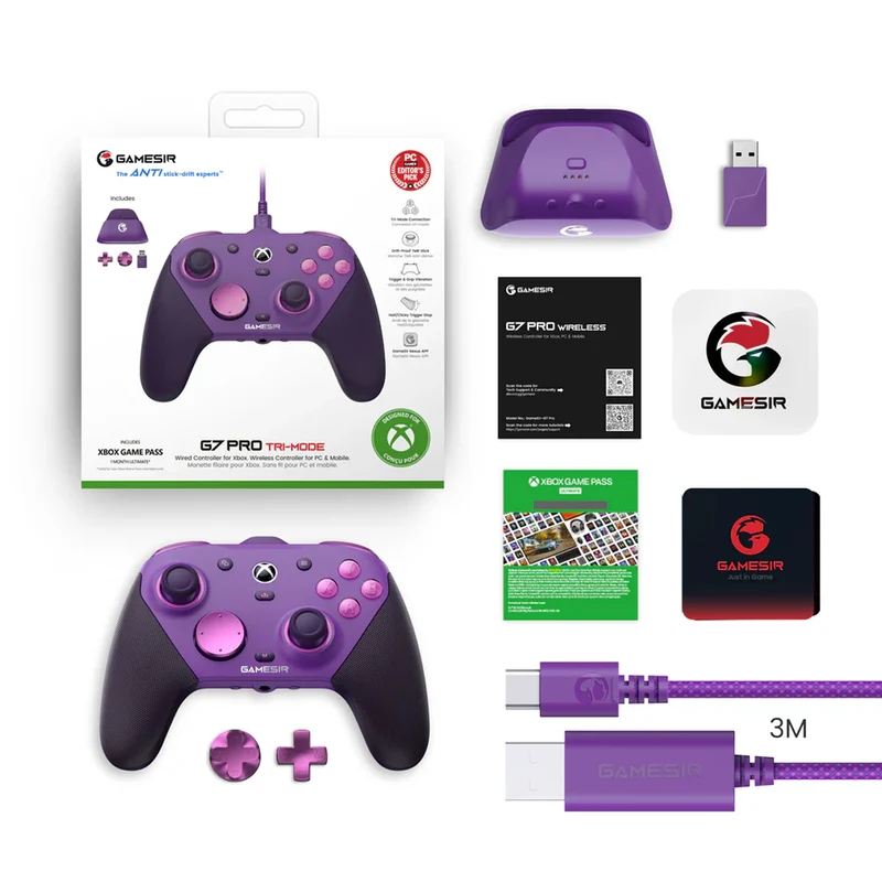 GameSir G7 Pro Tri-Mode Wired/ Wireless Gaming Controller for Xbox / Mobile / PC (Plum Purple, Orange Amber Flame)