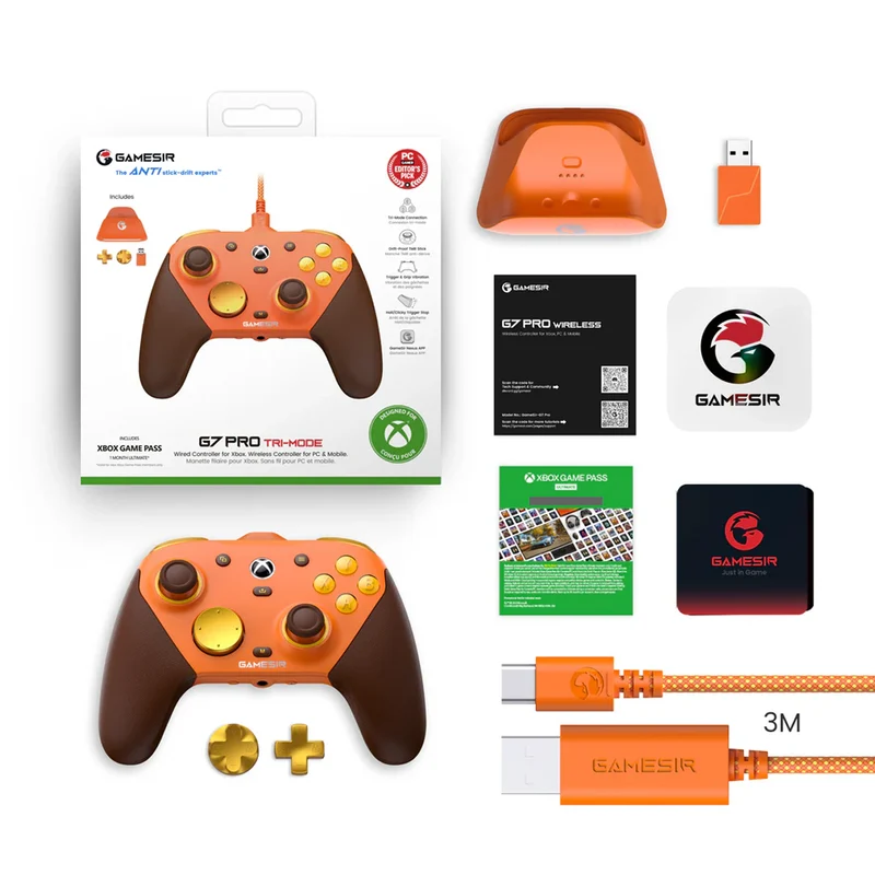 GameSir G7 Pro Tri-Mode Wired/ Wireless Gaming Controller for Xbox / Mobile / PC (Plum Purple, Orange Amber Flame)
