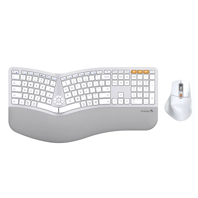 ProtoArc EKM01 Plus Dual Mode Full Size Ergonomic Keyboard Mouse Combo (White/Silver) (CP015758)