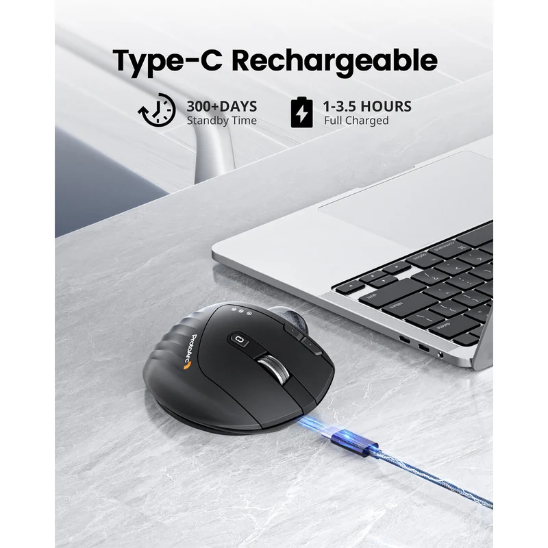 ProtoArc EM01 NL Ergonomic Wireless Trackball Mouse (Black + Grey Ball) (CP014935)