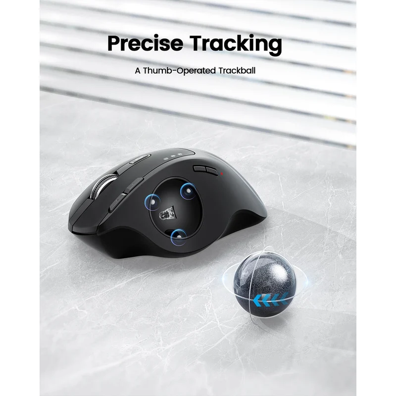 ProtoArc EM01 NL Ergonomic Wireless Trackball Mouse (Black + Grey Ball) (CP014935)