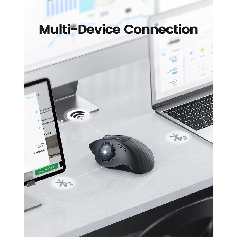 ProtoArc EM01 NL Ergonomic Wireless Trackball Mouse (Black + Grey Ball) (CP014935)