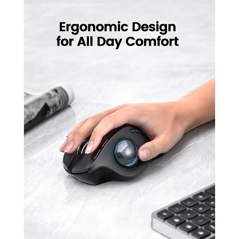 ProtoArc EM01 NL Ergonomic Wireless Trackball Mouse (Black + Grey Ball) (CP014935)