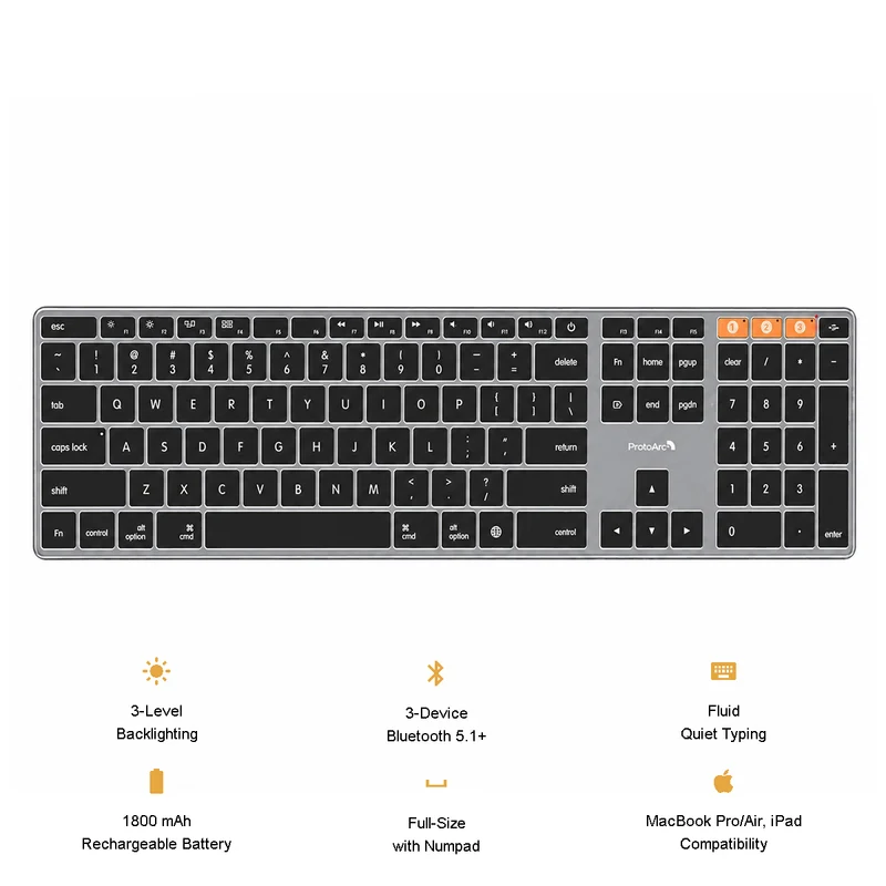 ProtoArc K110-A Full Size Backlit Aluminum Bluetooth Keyboard for Mac (Space Grey) (CP016741)