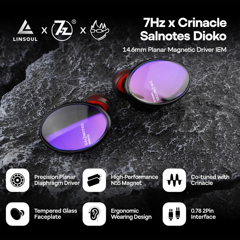 7Hz x Crinacle Salnotes Dioko HiFi 14.6mm Planar Diaphragm Driver with CNC Aviation-Grade Aluminum Case, Detachable 4-Core Litz OCC Copper Cable In-Ear Earphone
