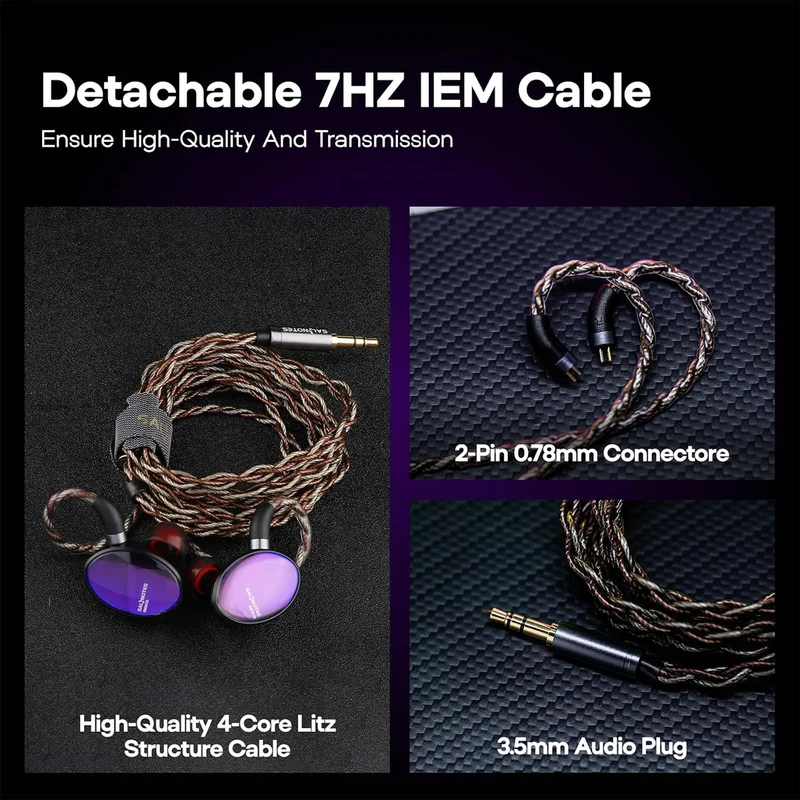 7Hz x Crinacle Salnotes Dioko HiFi 14.6mm Planar Diaphragm Driver with CNC Aviation-Grade Aluminum Case, Detachable 4-Core Litz OCC Copper Cable In-Ear Earphone