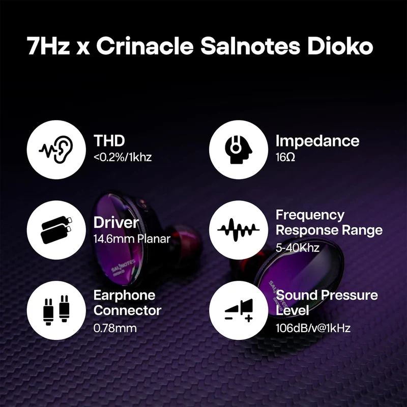 7Hz x Crinacle Salnotes Dioko HiFi 14.6mm Planar Diaphragm Driver with CNC Aviation-Grade Aluminum Case, Detachable 4-Core Litz OCC Copper Cable In-Ear Earphone