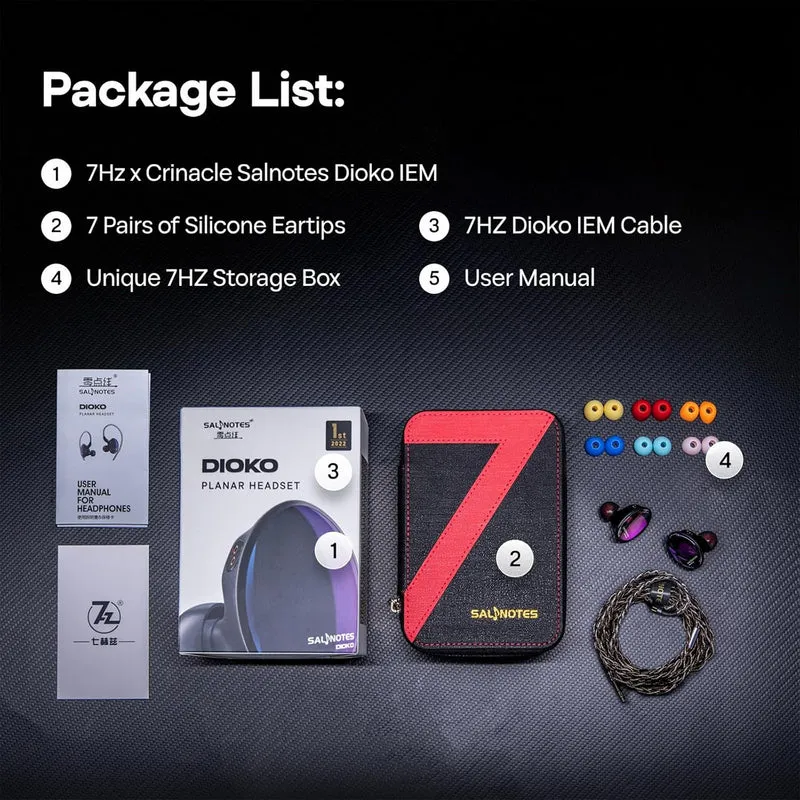 7Hz x Crinacle Salnotes Dioko HiFi 14.6mm Planar Diaphragm Driver with CNC Aviation-Grade Aluminum Case, Detachable 4-Core Litz OCC Copper Cable In-Ear Earphone