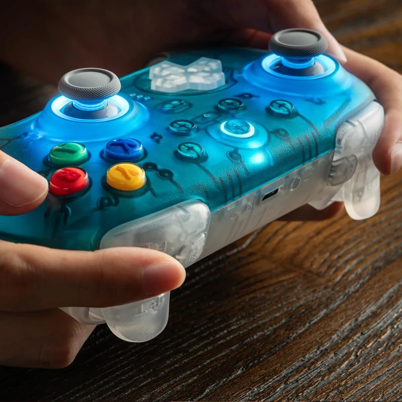 8BitDo Ultimate 2 Wireless Controller with TMR Joysticks, Switchable Hall Effect/ Tactile Triggers, RGB Fire Ring, 8Speed Wireless Tech with Charging Dock for Windows/Android/SteamOS/Apple (Clear Blue) (81HE)
