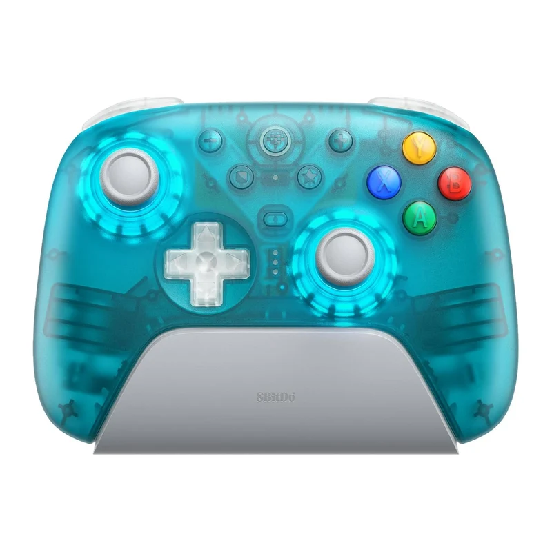 8BitDo Ultimate 2 Wireless Controller with TMR Joysticks, Switchable Hall Effect/ Tactile Triggers, RGB Fire Ring, 8Speed Wireless Tech with Charging Dock for Windows/Android/SteamOS/Apple (Clear Blue) (81HE)