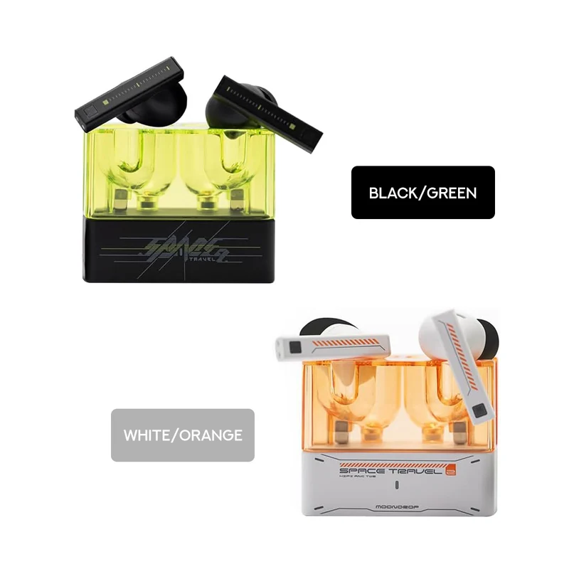 Moondrop Space Travel 2 Hi-Fi Noise-Canceling TWS Wireless Earphone Bluetooth 6.0 ANC Low-Latency Game Mode SBC/AAC (MD-TWS-046) (Black/Green, White/Orange)