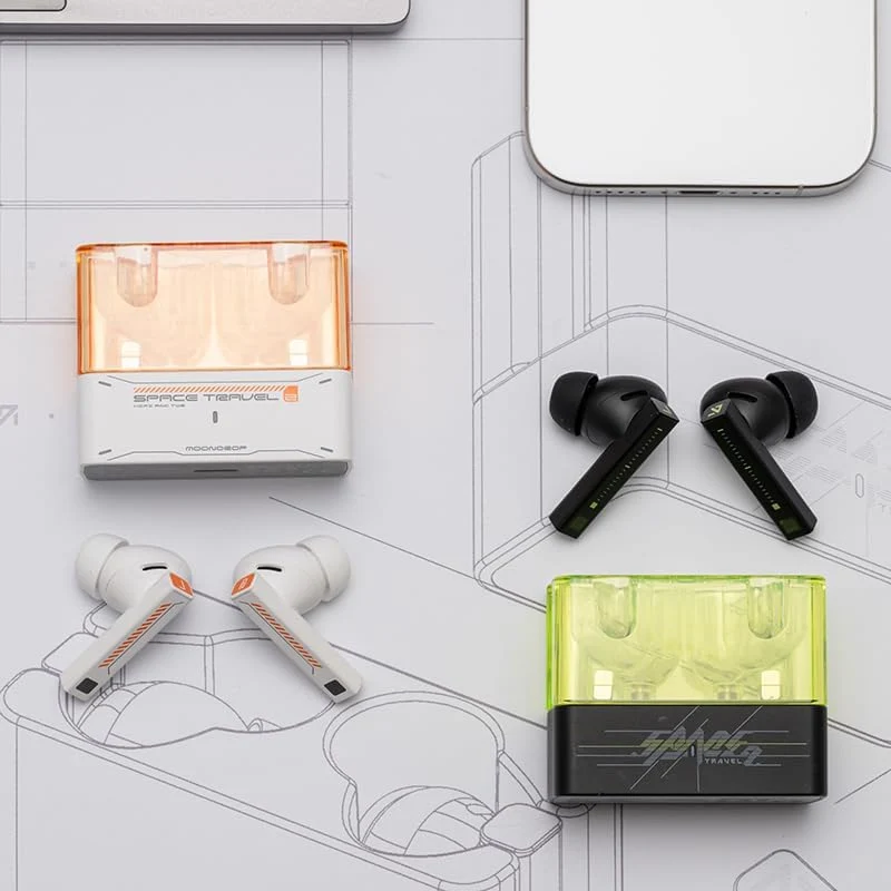 Moondrop Space Travel 2 Hi-Fi Noise-Canceling TWS Wireless Earphone Bluetooth 6.0 ANC Low-Latency Game Mode SBC/AAC (MD-TWS-046) (Black/Green, White/Orange)