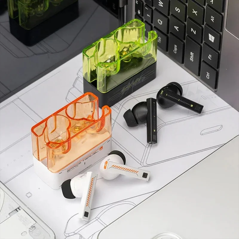 Moondrop Space Travel 2 Hi-Fi Noise-Canceling TWS Wireless Earphone Bluetooth 6.0 ANC Low-Latency Game Mode SBC/AAC (MD-TWS-046) (Black/Green, White/Orange)