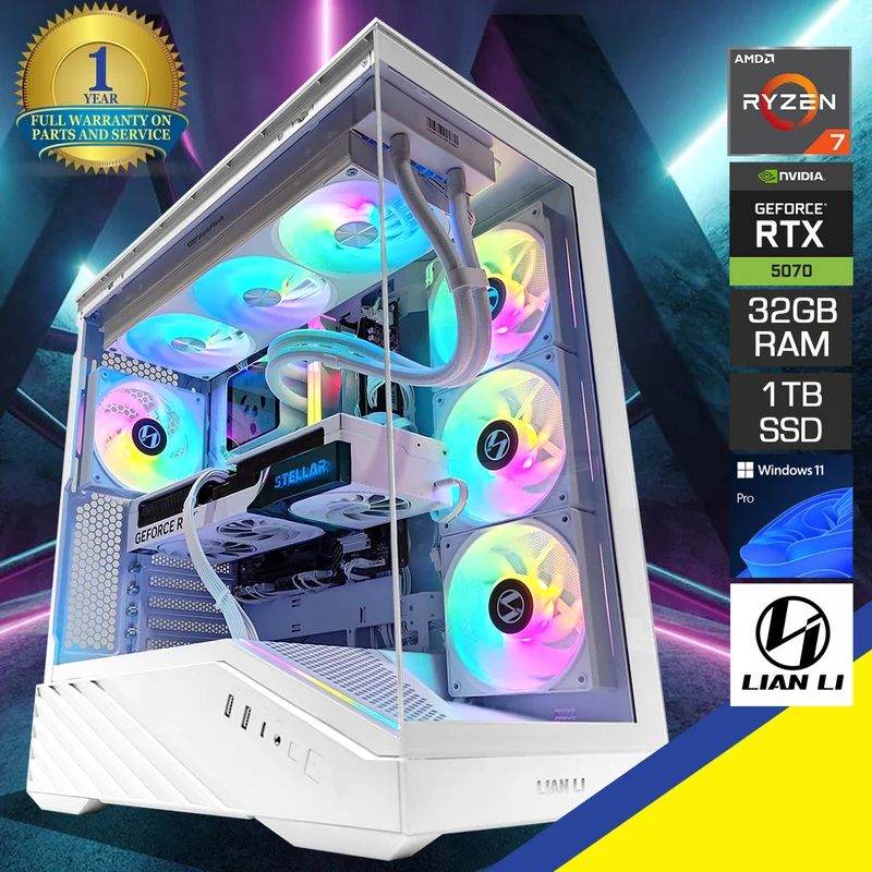 Optima Vector White Desktop Gaming PC | AMD Ryzen 7 7800X3D | 32GB (2X16GB) RAM | 1TB SSD | RTX 5070 | Windows 11 Pro