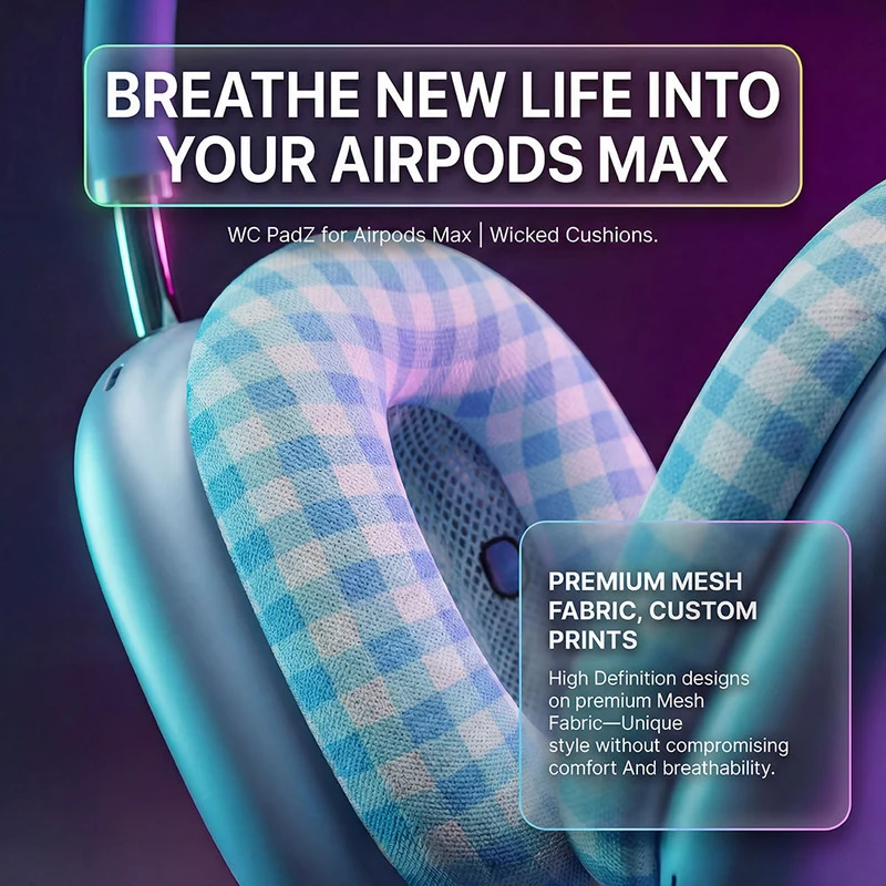 Wicked Cushions WC PadZ Max - Replacement Ear Pads For Airpods Max (Blue Gingham, Midnight, Purple, Starlight) (PadZ-Max-BGM, PadZ-Max-MT, PadZ-Max-PL, PadZ-Max-ST)