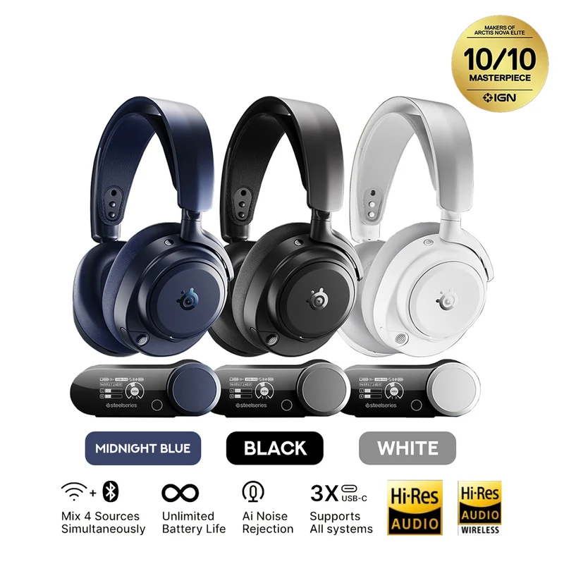 SteelSeries Arctis Nova Pro Omni Hi-Res Wireless Gaming Headset for Xbox/Playstation/Switch/PC/Mobile (Midnight Blue, Black, White)