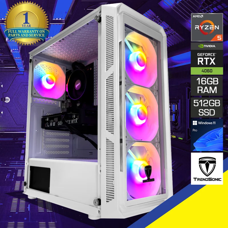 Alpha Hermes White Desktop Gaming | AMD Ryzen 5 5500 | 16GB RAM | 512 GB SSD | RTX 4060 | Windows 11 Pro