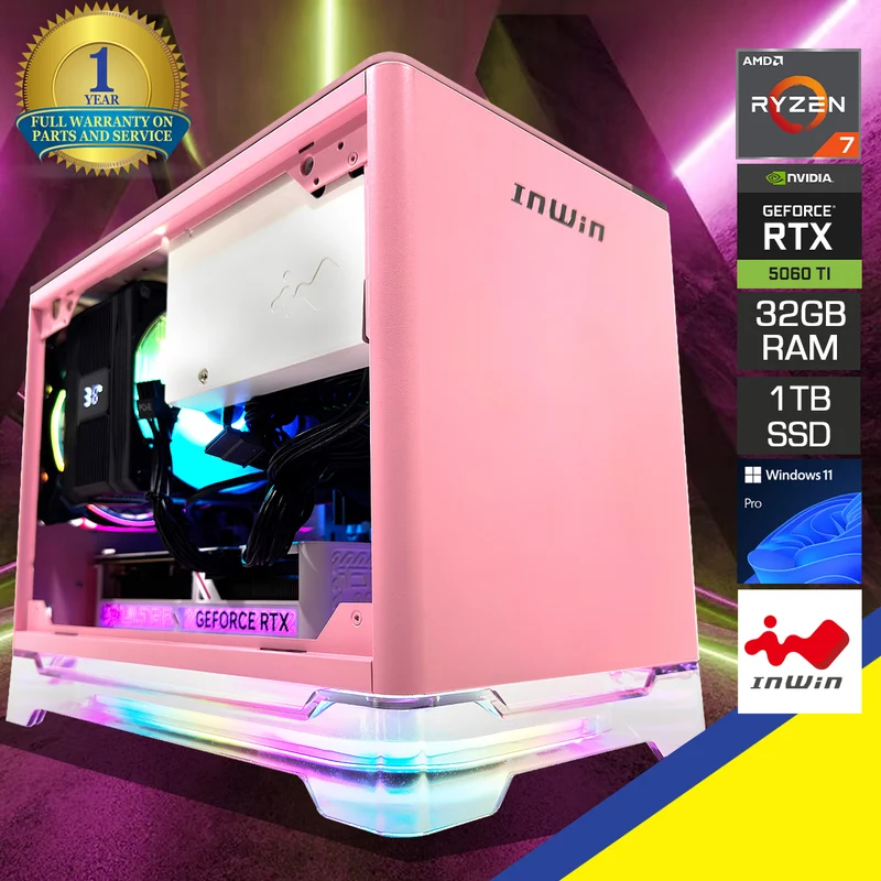 Optima A1 Prime Pink Desktop Gaming PC | AMD Ryzen 7 7800X3D | 32GB RAM | 1TB SSD | RTX 5060 TI | Windows 11 Pro