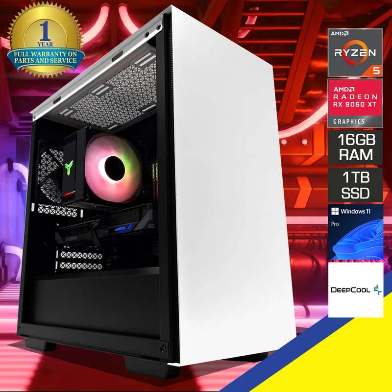 Sigma Macube White Desktop Gaming PC | AMD Ryzen 5 7500F | 16GB (2x8GB) RAM | 1TB SSD | RX 9060 XT | Windows 11 Pro