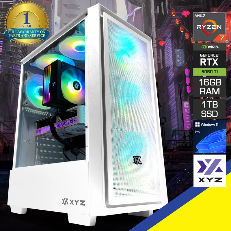 Aurora Airone 100 White Desktop Gaming PC | AMD Ryzen 7 7700 | 16GB (2x8GB) RAM | 1TB SSD | RTX 5060 Ti | Windows 11 Pro