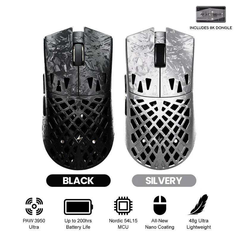ATK Blazing Sky Ghost Ultimate Series Carbon Fiber Skeleton Gaming Mouse (Black, Silvery)