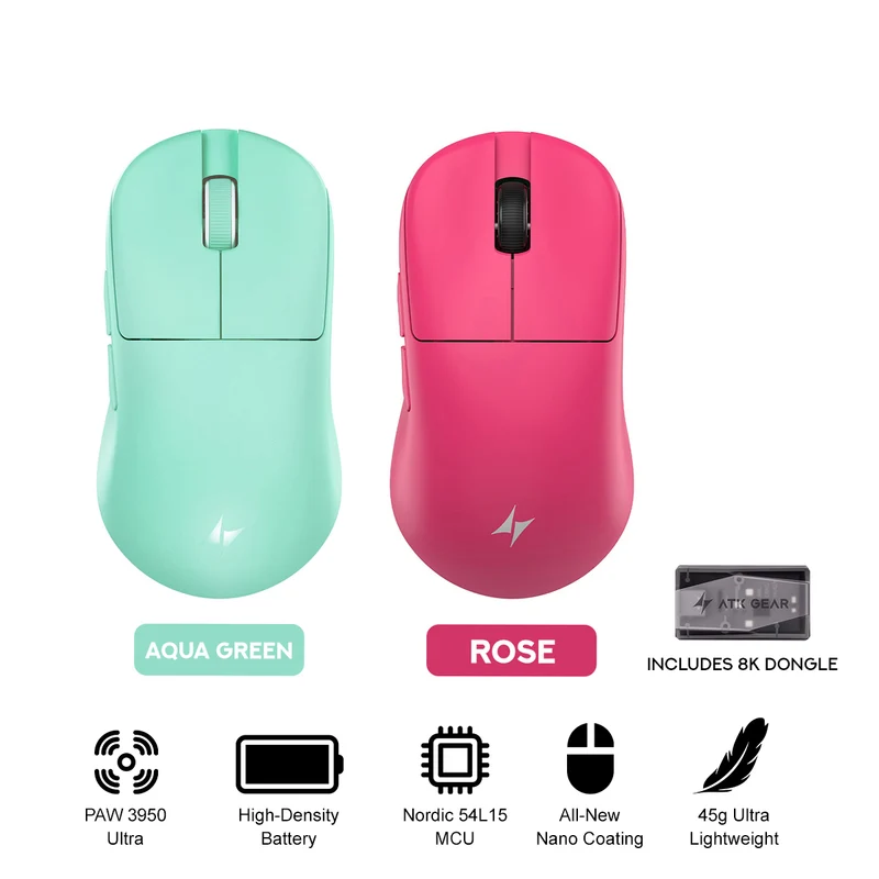ATK Blazing Sky U2 Ultimate 2.0 Series Lightweight Wireless Mouse (Aqua Green, Rose)