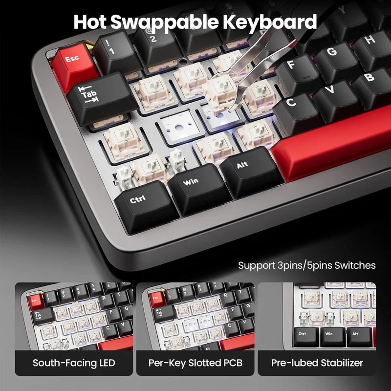 Royal Kludge RK Ultra65 Single-Mode RGB 67 Keys Hot-Swappable Mechanical Keyboard Patina Grey (Cream Switch)