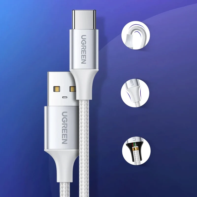 Ugreen USB-C Male to USB-A 2.0 Male Cable - (White) (1m, 2m, 3m)