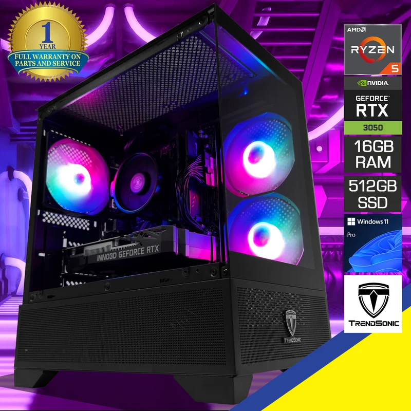 Alpha ERIS Black Desktop Gaming PC | AMD Ryzen 5 5500 | 16GB (2x8GB) RAM | 512GB SSD | RTX 3050 | Windows 11 Pro
