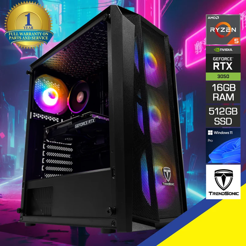 Alpha CR19A Black Desktop Gaming PC | AMD Ryzen 5 5500 | 16GB (2x8GB) RAM | 512GB SSD | RTX 3050 | Windows 11 Pro