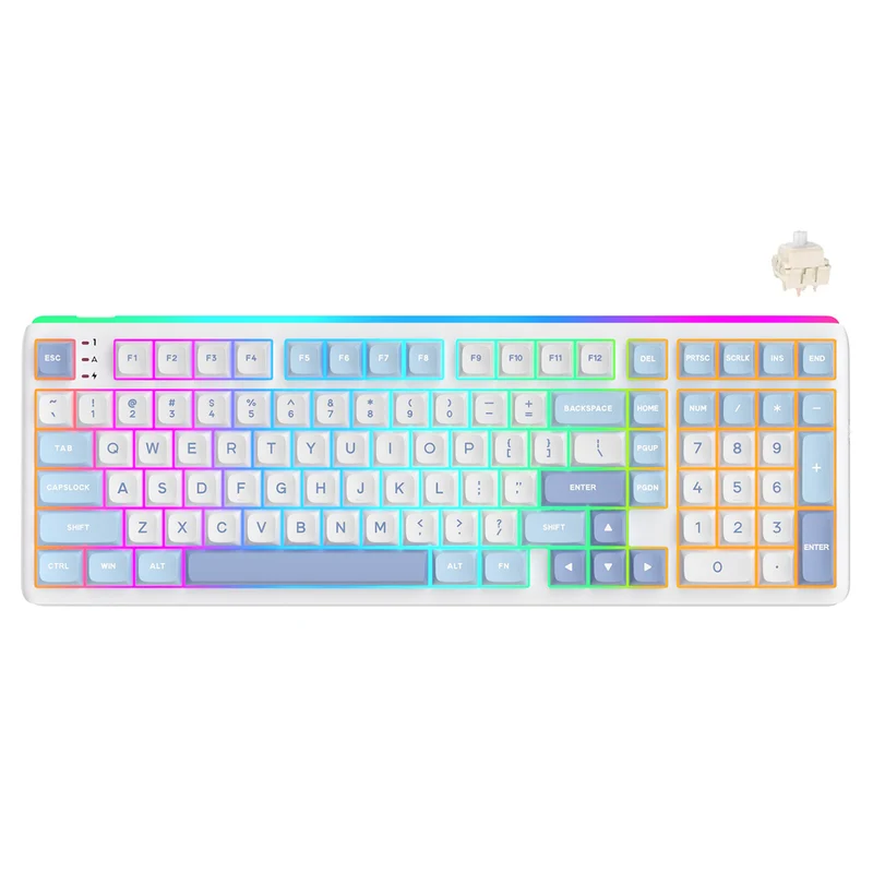 Royal Kludge RK R99 Tri-Mode RGB 101 Keys Hot-Swappable Mechanical Keyboard Rhythm Blue (Beige Switch, Cream Switch)