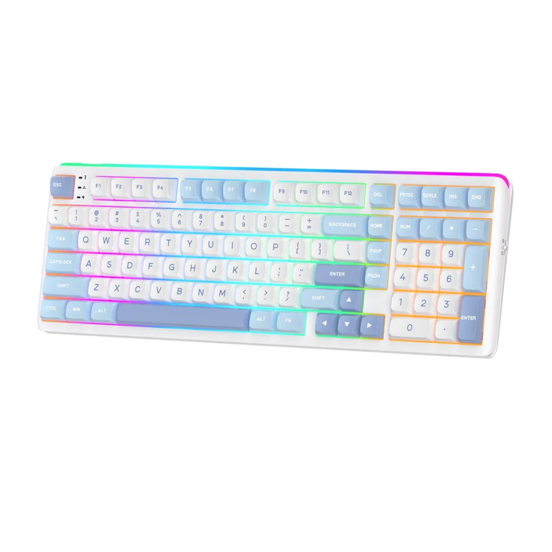 Royal Kludge RK R99 Tri-Mode RGB 101 Keys Hot-Swappable Mechanical Keyboard Rhythm Blue (Beige Switch, Cream Switch)