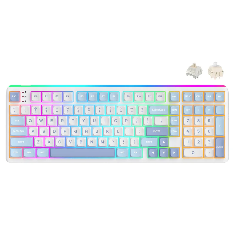 Royal Kludge RK R99 Tri-Mode RGB 101 Keys Hot-Swappable Mechanical Keyboard Rhythm Blue (Beige Switch, Cream Switch)