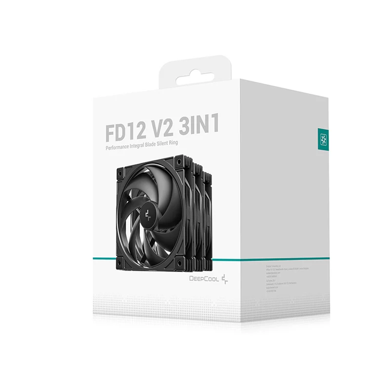 DeepCool FD12 V2 3-in-1 120mm Performance Integral Blade Silent Ring Non-LED Cooling Fans (Black) (R-FD12V2-BKNPN3-G)