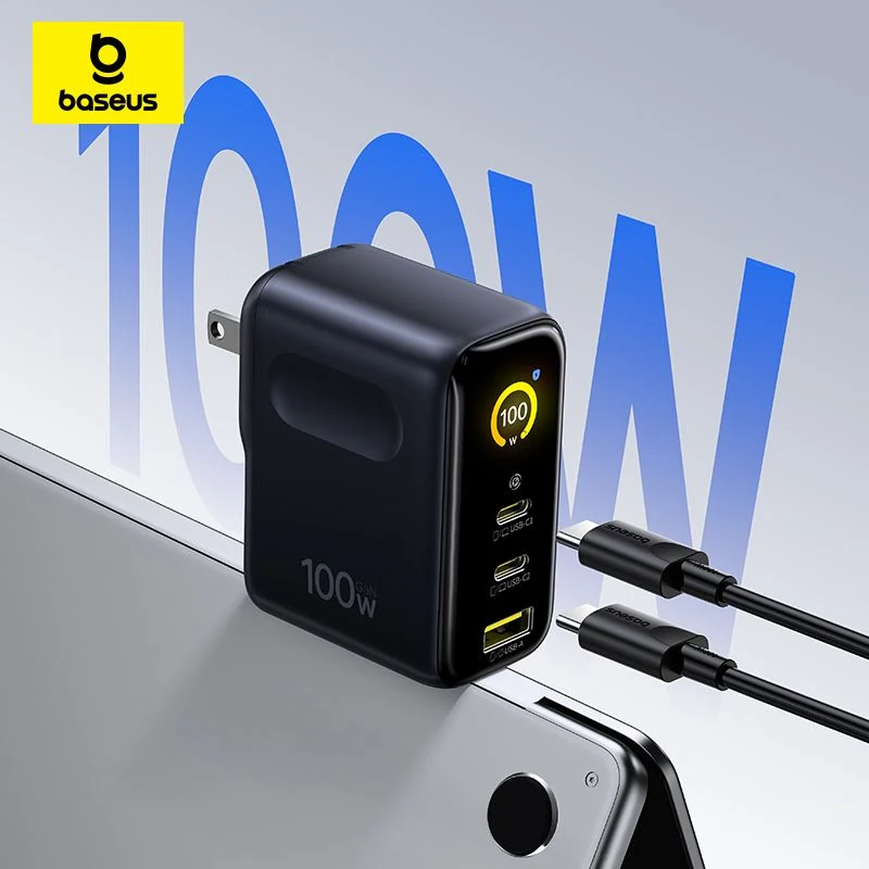 Baseus PicoGo AE21 Digital Display Fast Charger 2C+U 100W includes Mini White Cable Type-C to Type-C 100W 20V/5A 1.5m (Cosmic Black) (E0121C00)
