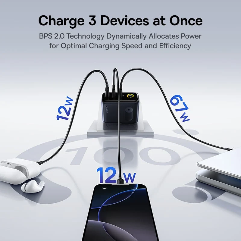 Baseus PicoGo AE21 Digital Display Fast Charger 2C+U 100W includes Mini White Cable Type-C to Type-C 100W 20V/5A 1.5m (Cosmic Black) (E0121C00)