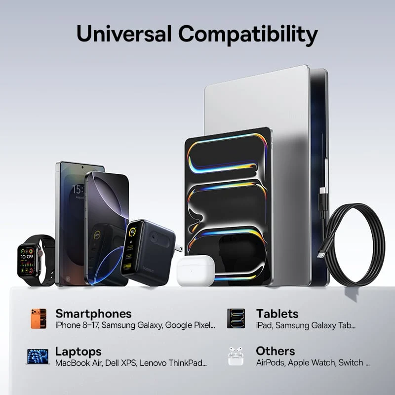 Baseus PicoGo AE21 Digital Display Fast Charger 2C+U 100W includes Mini White Cable Type-C to Type-C 100W 20V/5A 1.5m (Cosmic Black) (E0121C00)