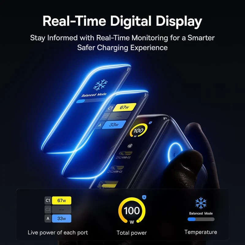 Baseus PicoGo AE21 Digital Display Fast Charger 2C+U 100W includes Mini White Cable Type-C to Type-C 100W 20V/5A 1.5m (Cosmic Black) (E0121C00)