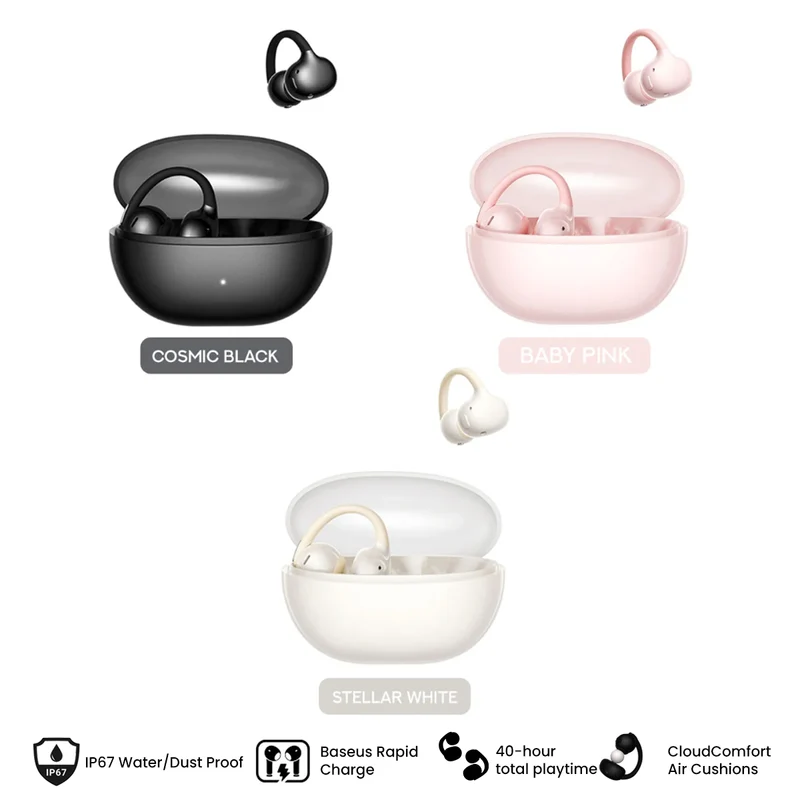Baseus Bowie MC2 Air Open-Ear True Wireless Earbuds (Stellar White, Cosmic Black, Baby Pink) (A0102A03, A0102A04, A0102A05)
