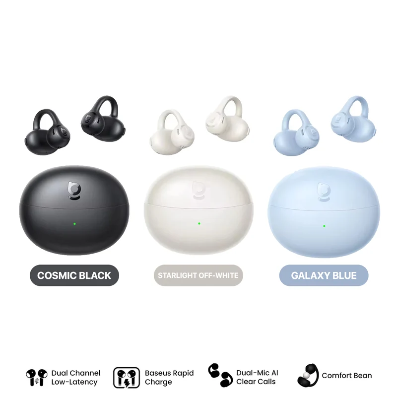 Baseus Bass BC1 Lite Open-Ear True Wireless Earbuds (Cosmic Black, Starlight Off-White, Galaxy Blue) (A0102M03, A0102M04, A0102M05)