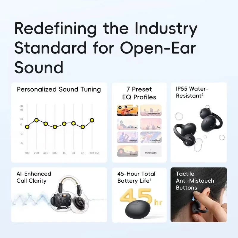 Baseus Bass BC1 Lite Open-Ear True Wireless Earbuds (Cosmic Black, Starlight Off-White, Galaxy Blue) (A0102M03, A0102M04, A0102M05)