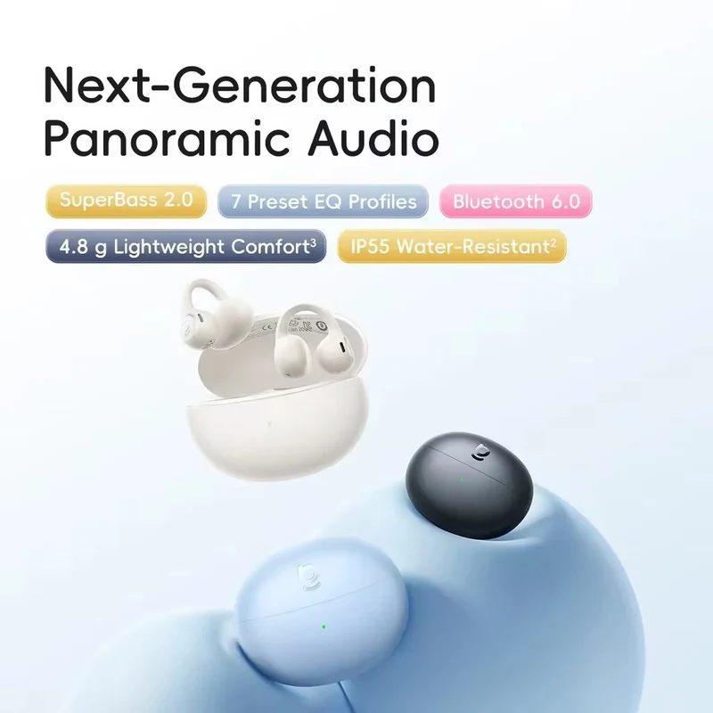 Baseus Bass BC1 Lite Open-Ear True Wireless Earbuds (Cosmic Black, Starlight Off-White, Galaxy Blue) (A0102M03, A0102M04, A0102M05)