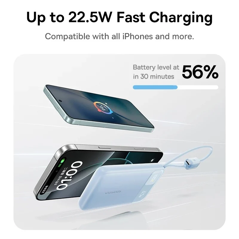 Baseus EnerFill FC11 Digital Display Power Bank with Dual Built-in Cables 20000mAh 22.5W (Cosmic Black, Beige, Galaxy Blue, Baby Pink) (E0027S04, E0027S05, E0027S06, E0027S07)