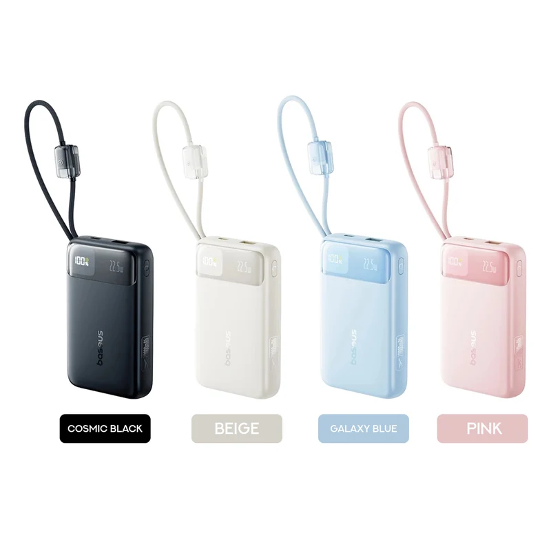 Baseus EnerFill FC11 Digital Display Power Bank with Dual Built-in Cables 20000mAh 22.5W (Cosmic Black, Beige, Galaxy Blue, Baby Pink) (E0027S04, E0027S05, E0027S06, E0027S07)