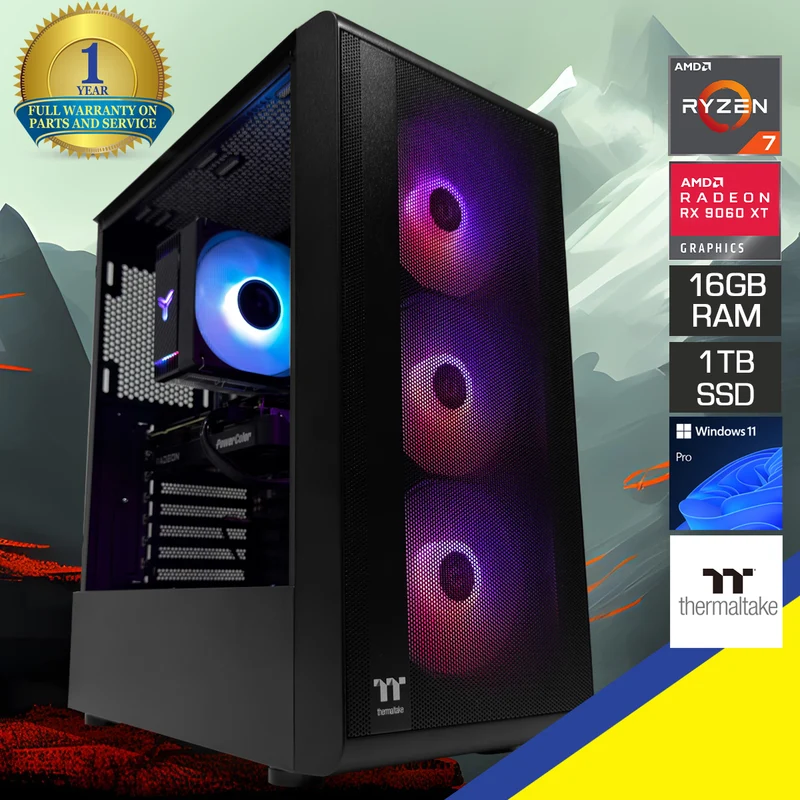 Aurora S200 TG Black Desktop Gaming PC | AMD Ryzen 7 8700F | 16GB (2x8GB) RAM | 1TB SSD | RX 9060XT | Windows 11 Pro