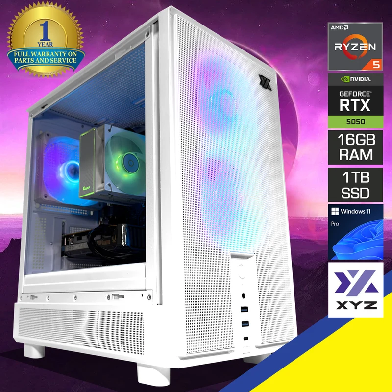 Sigma Atom White Desktop Gaming PC | AMD Ryzen 5 7400 | 16GB (2x8GB) RAM | 1TB SSD | RTX 5050 | Windows 11 Pro