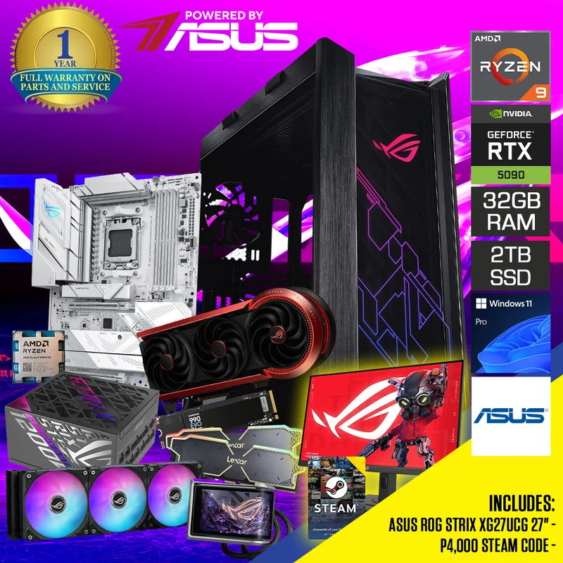 Powered by ASUS: ROG Strix Helios Black Desktop Gaming PC | AMD Ryzen 9 9900X3D | 32GB (2X16GB) RAM | 2TB SSD | RTX 5090